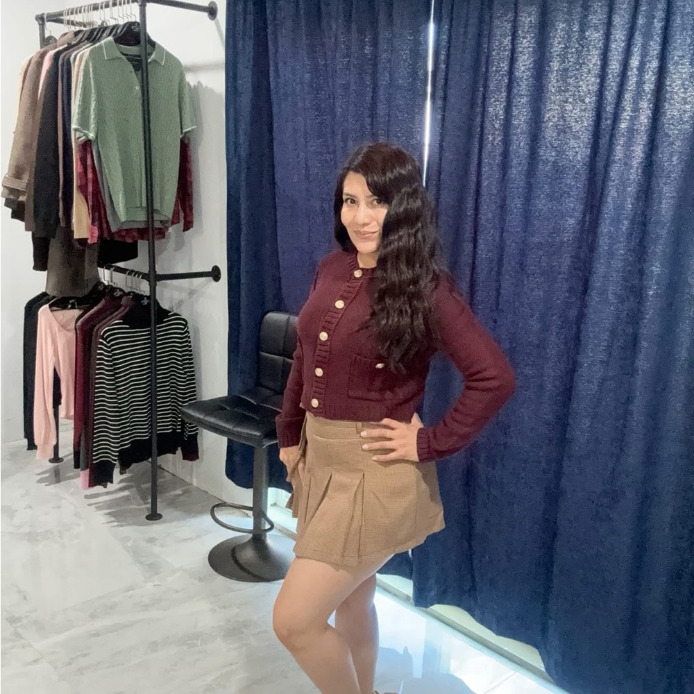 Burgundy Buttoned Knit Cardigan - Chic Cropped Sweater